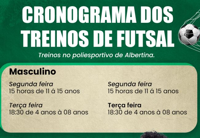 Cronograma dos treinos do FUTSAL